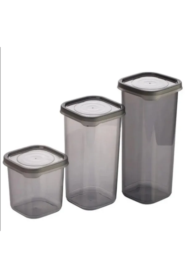 3 Adet 3 Boy Plastik Kanoz Saklama Kabı Kapaklı Kare Model
