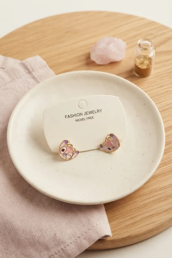 Pirinç Gold Renk Pembe Stiç Model Çocuk Küpe
