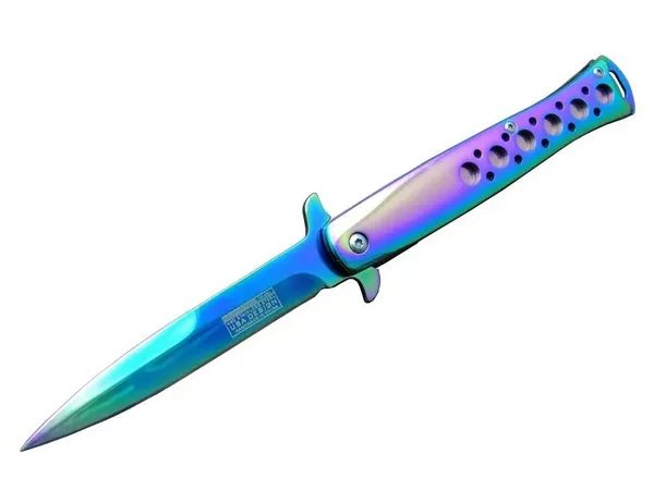 Tac-Force Tac Force Ti-Lite 1111 GK Gökkuşağı Kamp /  Çakısı 23cm- Yarı Otomatik, Kemerlikli, Metal Desenli Sap