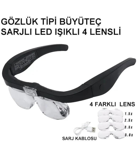 Şarjlı Gözlük Büyüteç 4 Farklı Lens -11537Dc