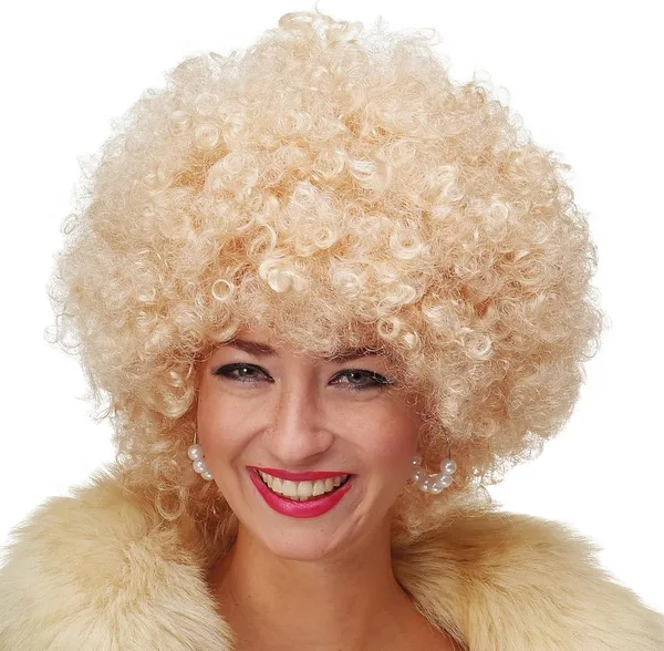 Altın Renk Kıvırcık Afro Bonus Peruk  Parti Peruğu Platin Gold