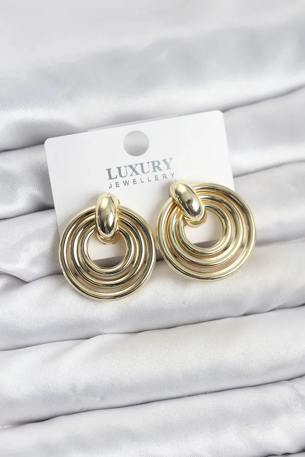 Gold Renk Pirinç Vintage Kadın Küpe