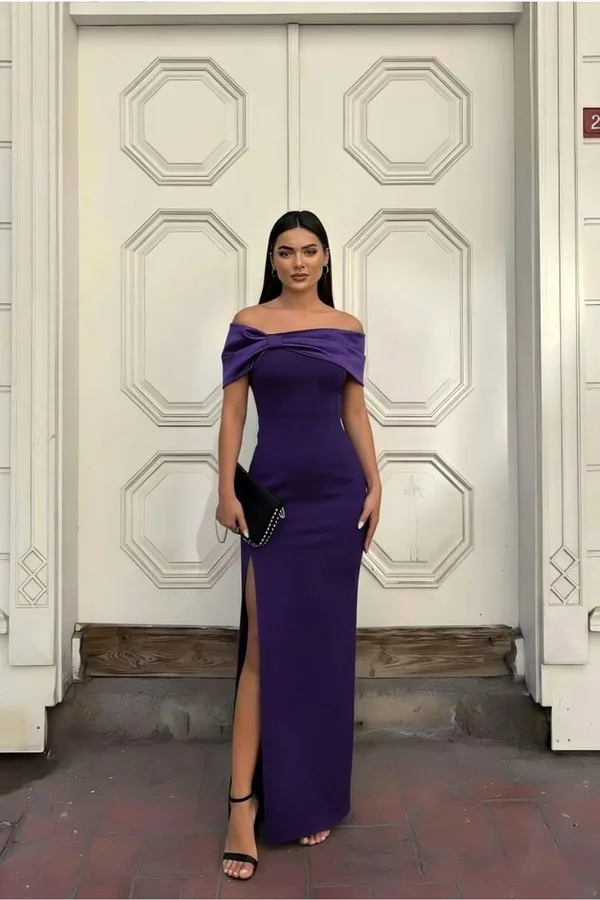 Carmen Yaka Detaylı Abiye Elbise Fiyonk