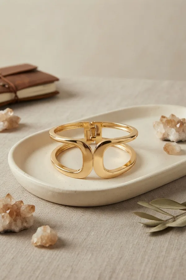 Gold Renk Pirinç Manşet Model Vintage Kelepçe Bilezik