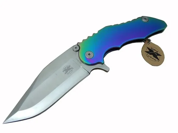 DPX Gear WL 9115 Outdoor Çakı 23 cm - Metal Gökkuşağı Sap, Otomatik, Kılıflı