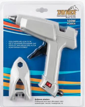 100W Tayrex Profesyonel Isıtmalı Silikon Tabancası - Ergonomik, Açma Kapama Düğmeli, Standlı
