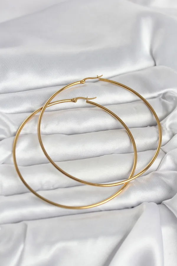 316L Çelik Gold Renk 80 mm Kadın Halka Küpe