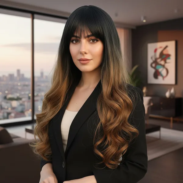 Kahküllü Uzun Daalı Fiber Sen Peruk / Siyah / Karamel Ombreli
