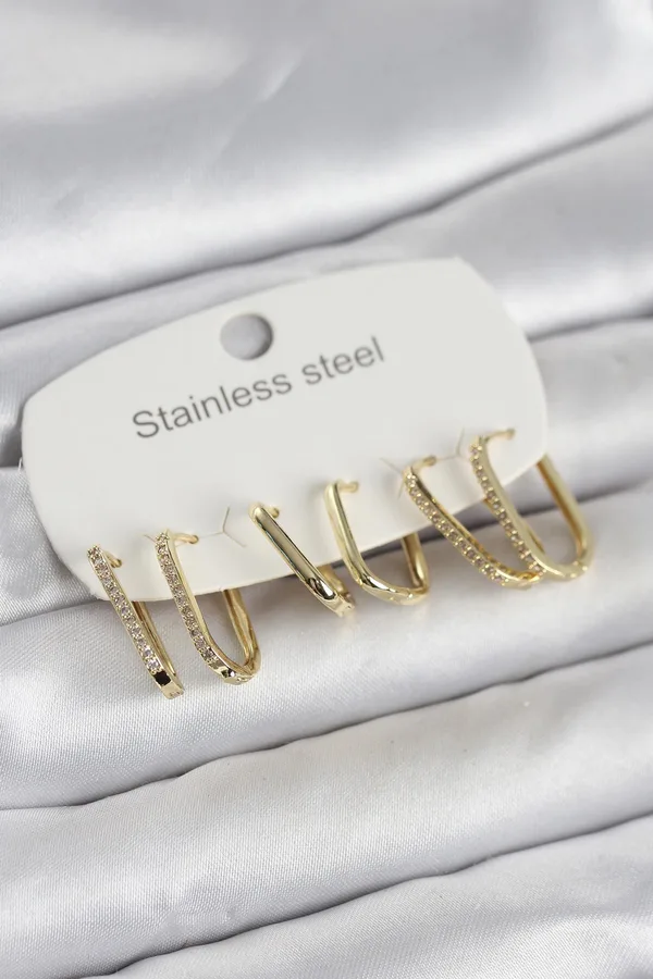 316L Çelik Gold Renk 6'lı Set Geometrik Model Kadın Küpe