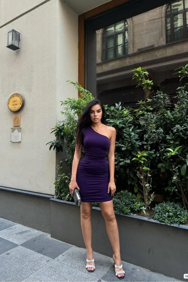 Krep Omuz Abiye Kumaş Elbise Tek