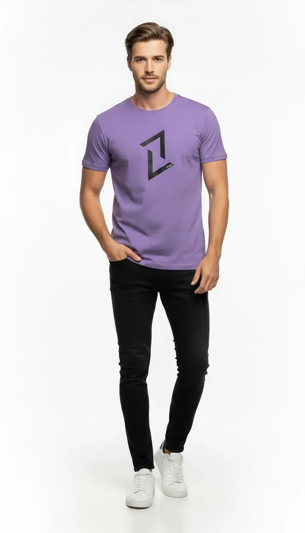 Erkek Dinamik Grafik Sembol Baskılı T-Shirt - Mor