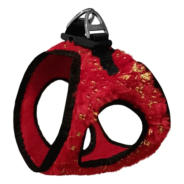 Üç Kilitli Simli Peluş Kedi Köpek Göğüs Tasması 20-24 cm -Small Kırmızı
