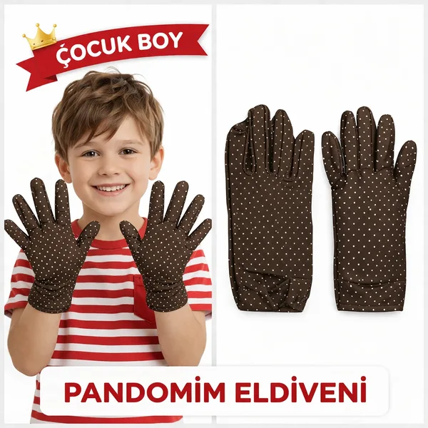Çuk Boy Pandomim Eldiveni Beyaz Puantiyeli Kahve Renk Gösteri Eldiveni 23 Nisan 19 Mayıs