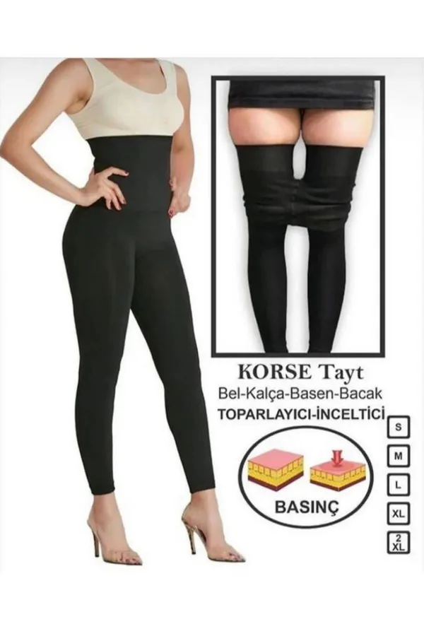 2 Beden Toparlayan Bel Ve Basen İncelten Korse Tayt Seamless 2100 Siyah
