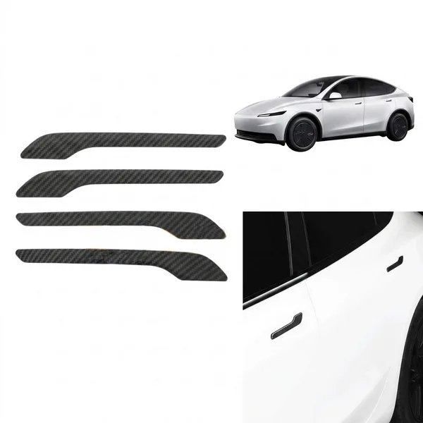 Tesla Model 3 Y Uyumlu Karbon Dış Kapı Kolu Koruyucu Kaplama Seti 4 lü Siyah