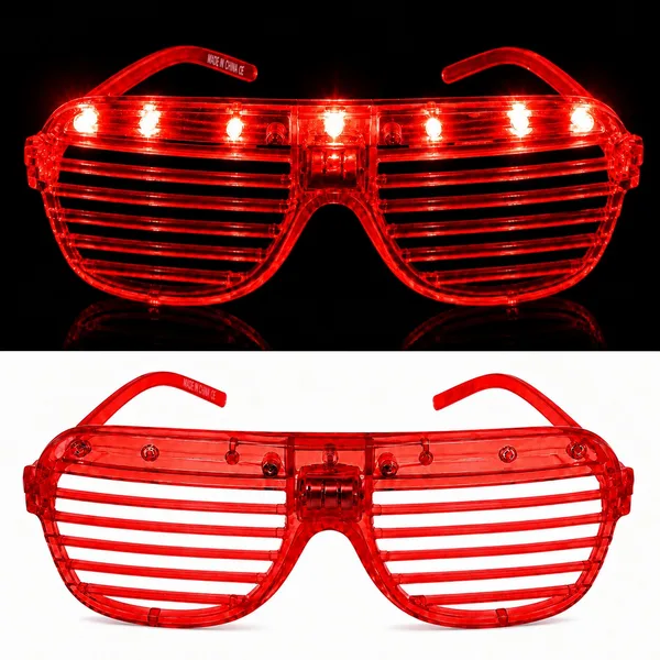 LED Işıklı Panjur Parti Gözlüğü Kırmızı Renk Shutter Gözlük