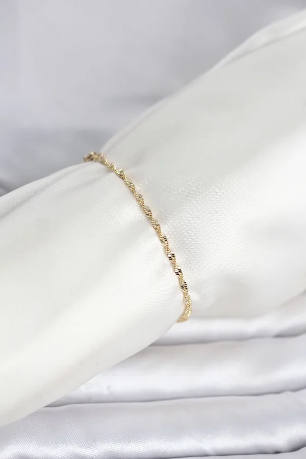 CM 14K Gold Renk Yassı Ezme Burgu Model Kadın Bileklik