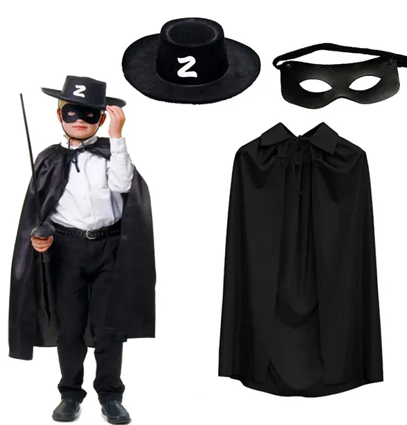 Zorro Pelerini Şapkası ve Maske Seti Çuk Boy