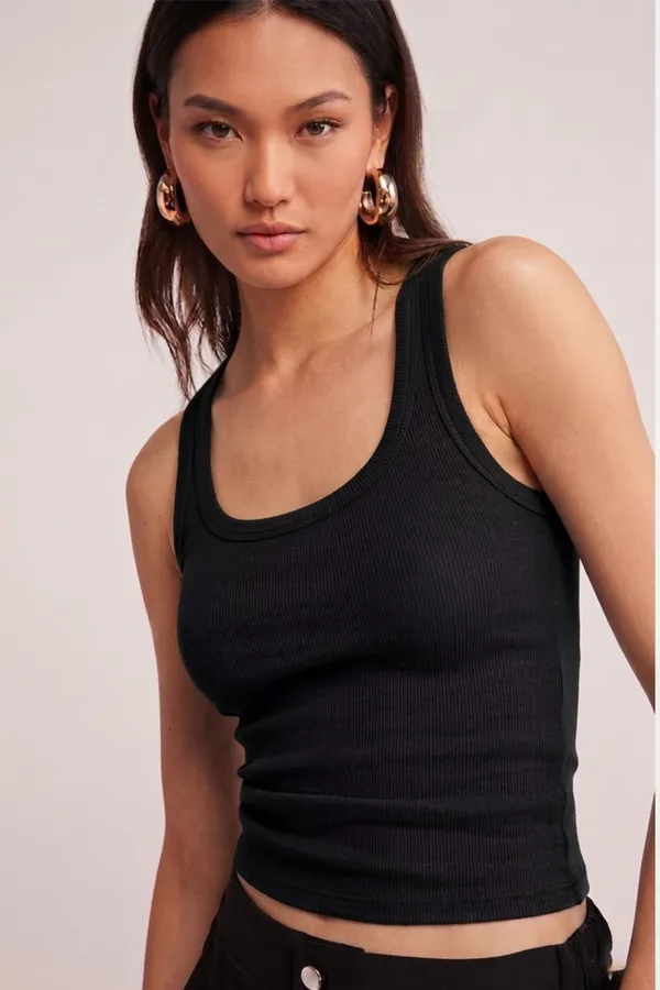 Pamuklu Kadın Fitilli Görünümlü Kalın Askılı Basic Atlet 4624-Siyah