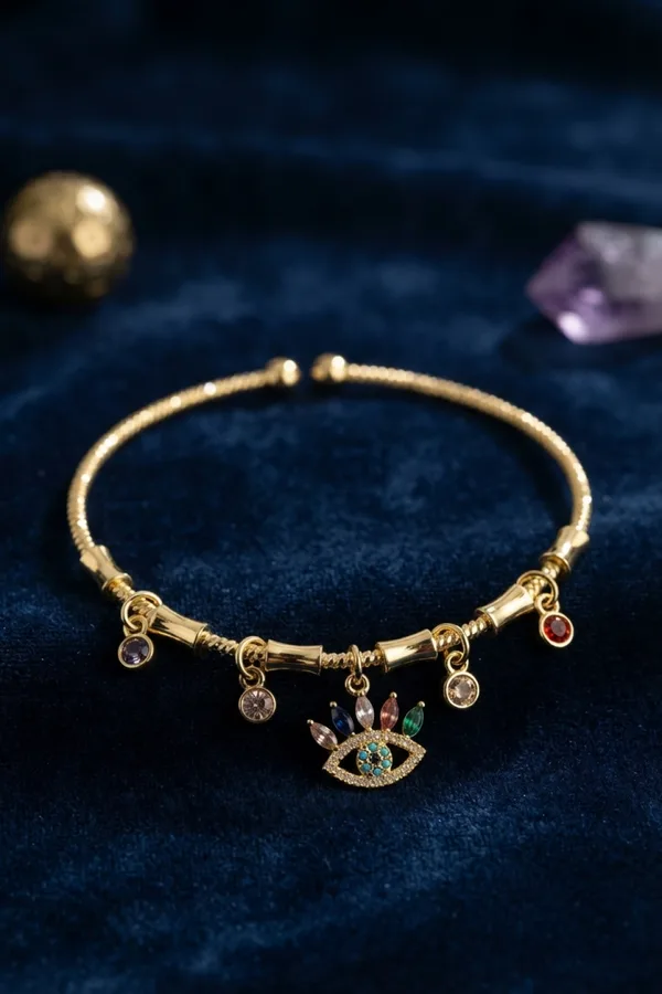 Pirinç Gold Renk YSX Taşlı Göz Model Charmlı Bileklik
