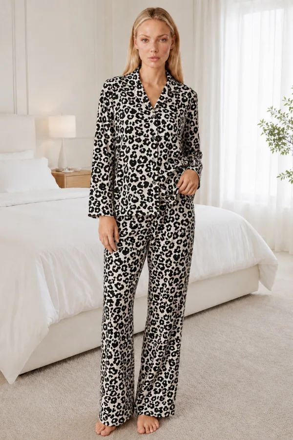 Kadın Desenli Relaxed Leopar Pijama Takımı 4665