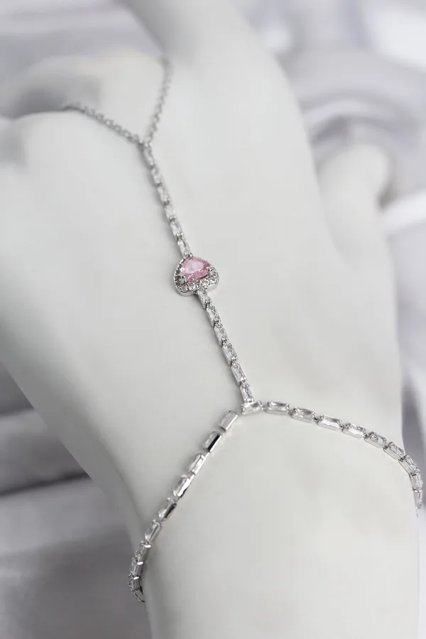 Gümüş Renk Pirinç Zirkon Taşlı Pembe Kalp Model Şahmeran