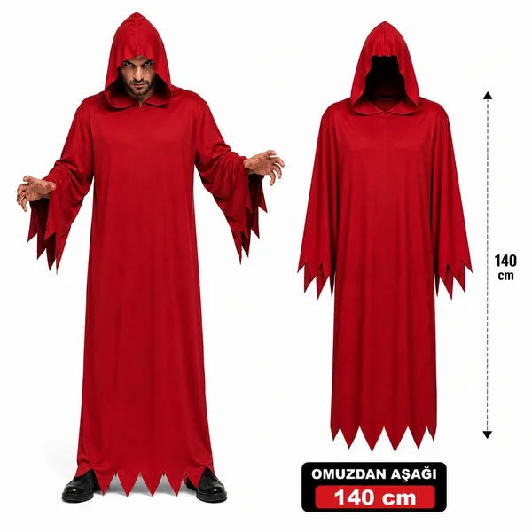 Yetişkin Kırmızı Kapüşonlu Cellat Hayalet Kostümü 140 cm