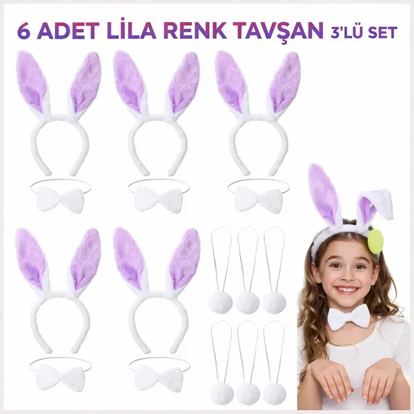 Lila Tşan Sahne Seti 6'lı Set Taç Papyon Kuyruk