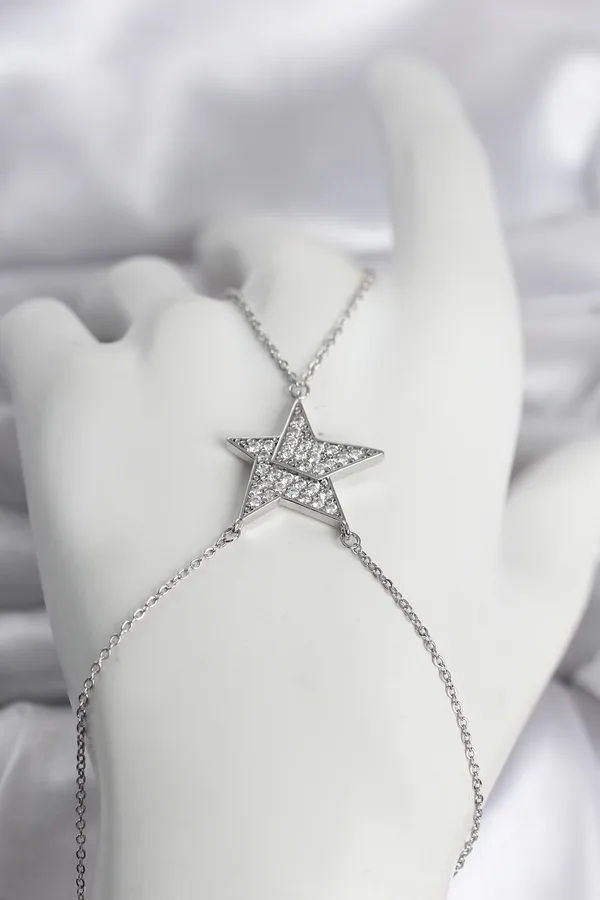 Pirinç Gümüş Renk Zirkon Taşlı Yıldız Model Kadın Şahmeran