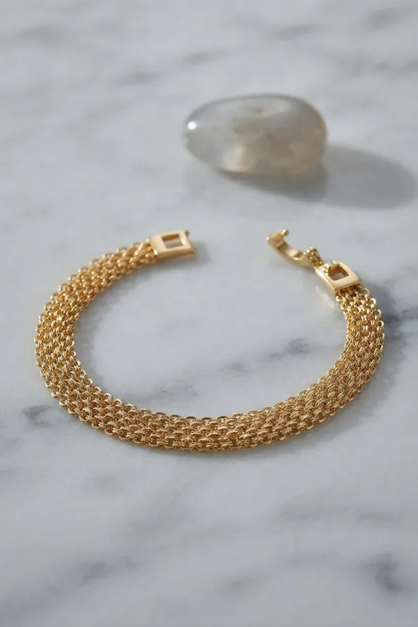 Hasır Zincir Model Pirinç Gold Renk Kadın Bileklik