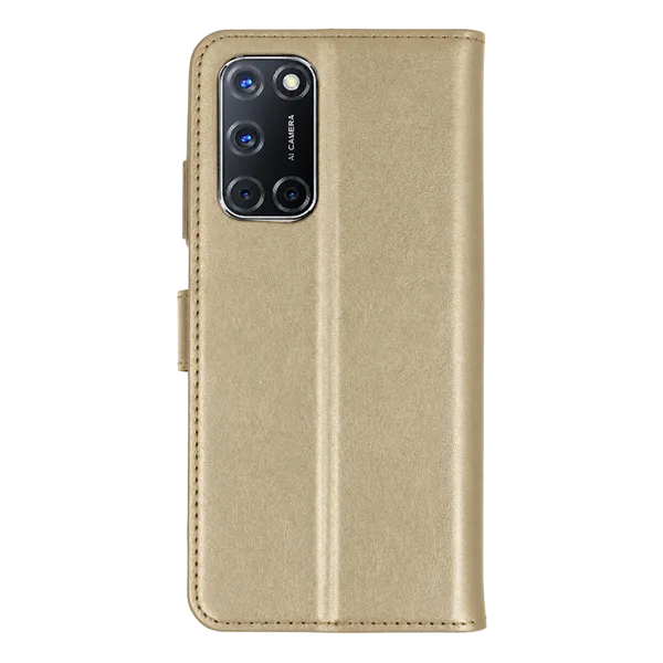 Oppo A52 Trend S Plus Kapaklı Kılıf - Gold