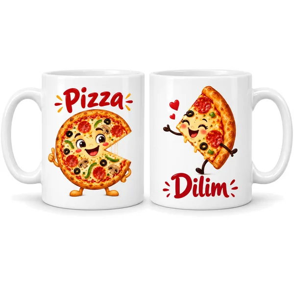 Pizza ve Dilim 2'li Porselen Kupa Seti - MODEL 365