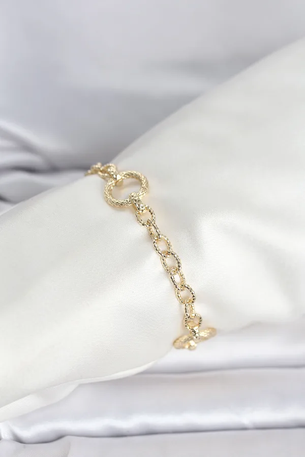 CM 14K Gold Renk Lazerli Halka Model Kadın Bileklik