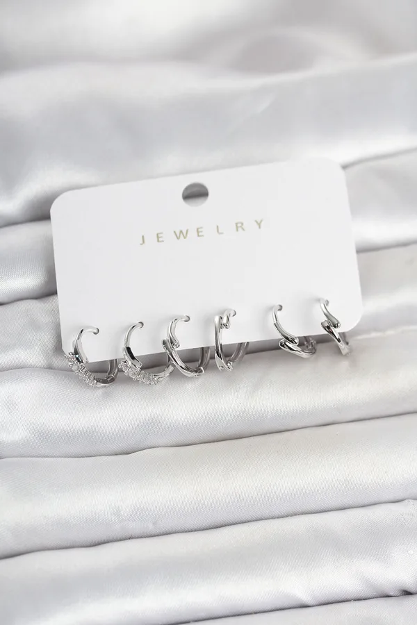 Pirinç Gümüş Renk Botega Model Kadın Küpe Seti
