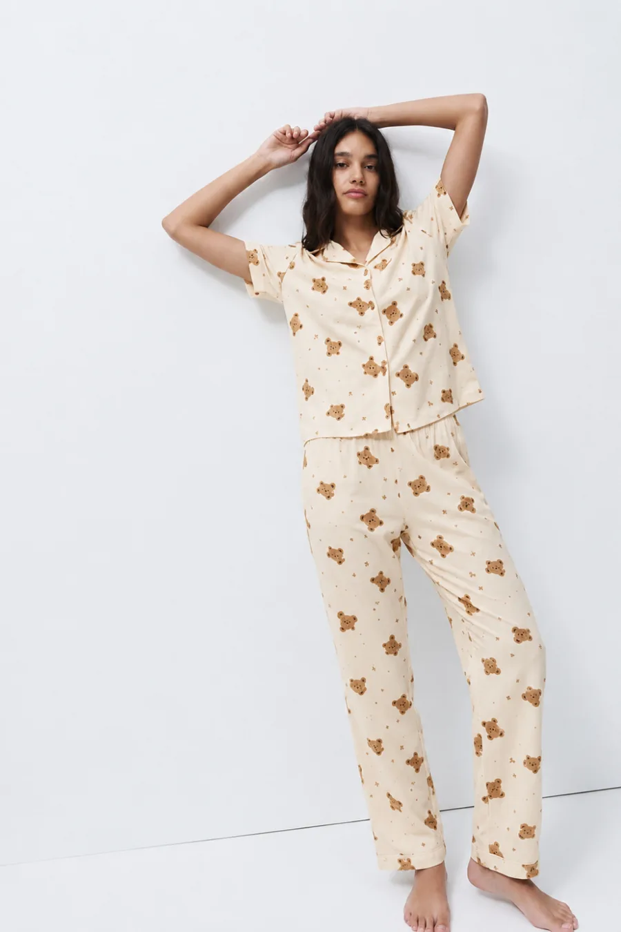 Standart Boy Elastanlı Kırık Beyaz Pijama Takımı