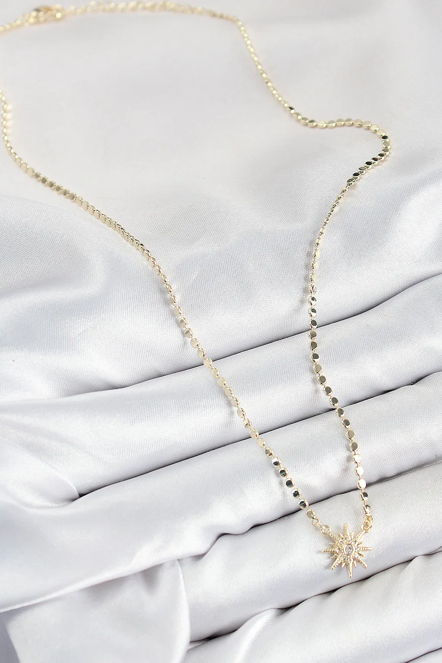Brass Zircon Stone North Star Design Flattened Chain Gold Tone Women's Necklace