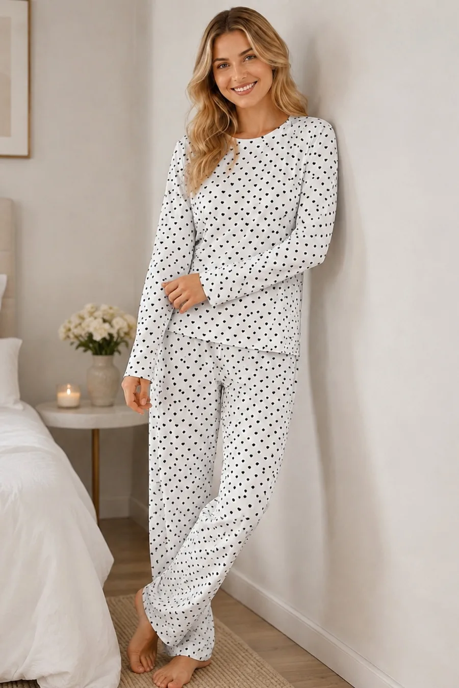 3'Lü Kadın Desenli Uzun Kollu Pijama Takımı Yeşil