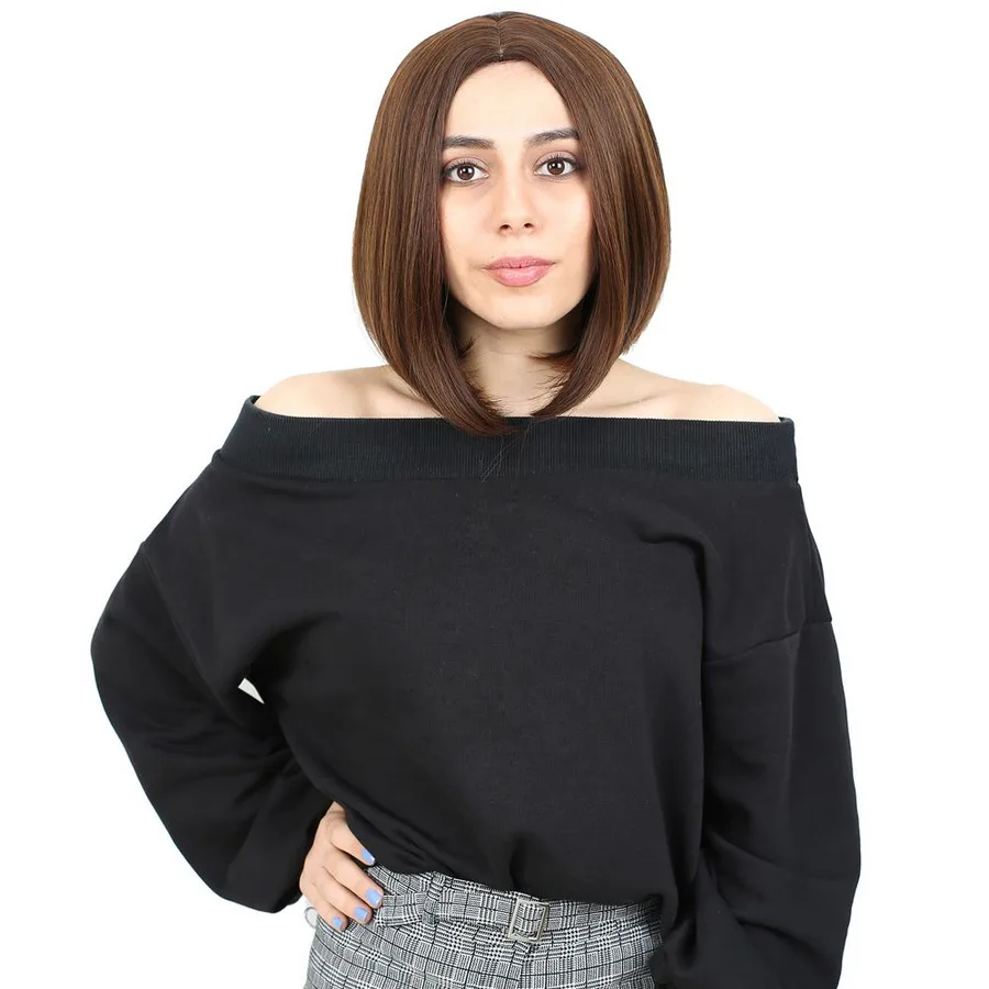 Kahkülsüz Düz Kısa Fiber Sen Peruk / Kahve Karamel