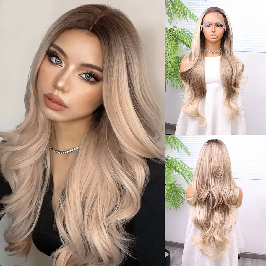 Kumral Platin Ombre ve Röfleli Bebek lı Fiber Sen Tül Peruk