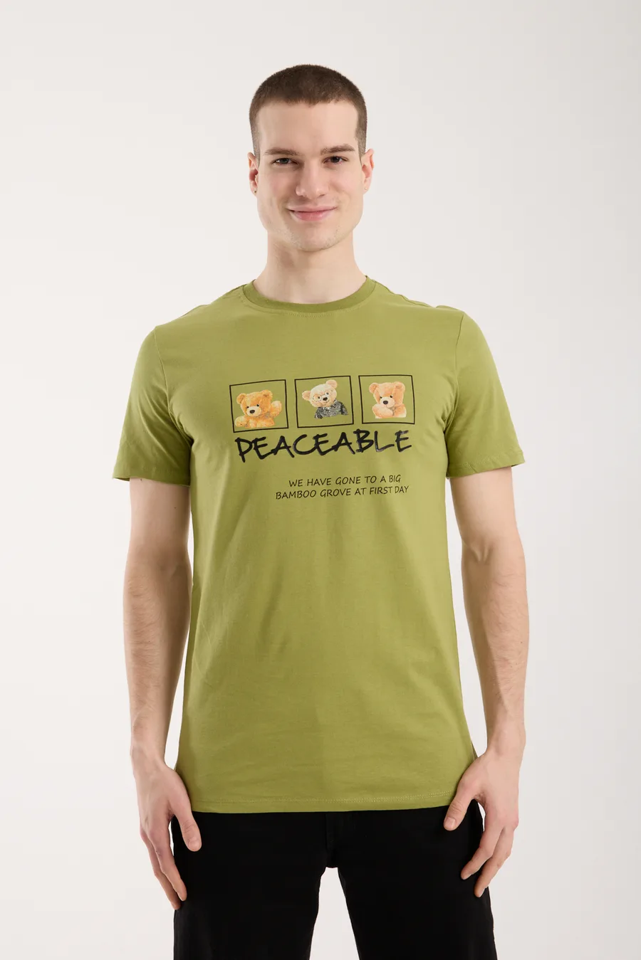 Erkek Günlük Stil Baskılı T-Shirt - Yeşil