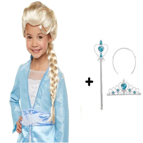 Örgülü Karlar Ülkesi Frozen Elsa Peruğu Tacı ve Sopası Çuk Boy