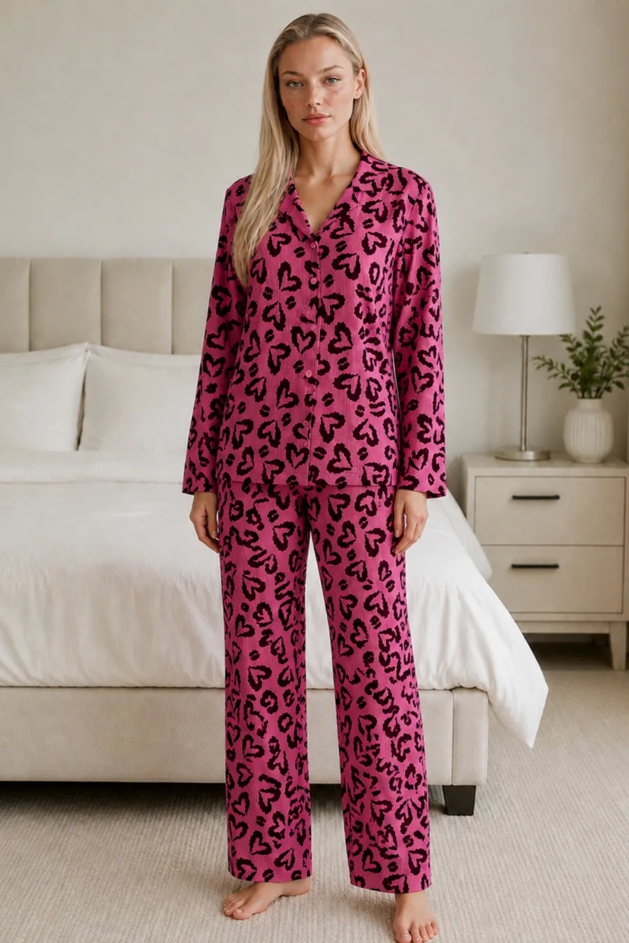 Kadın Casual Esnek Bol Lila Pijama Takımı 4672