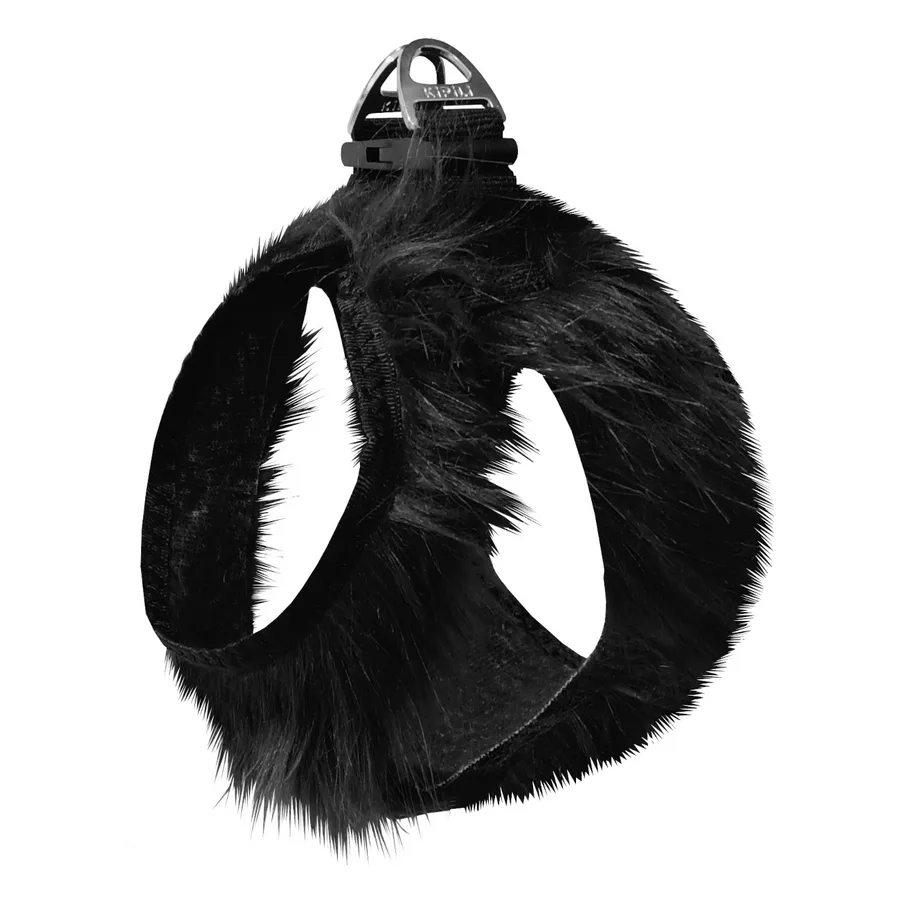 Üç Kilitli Peluş Kedi Köpek Göğüs Tasması 24-28 cm XX-Small Siyah