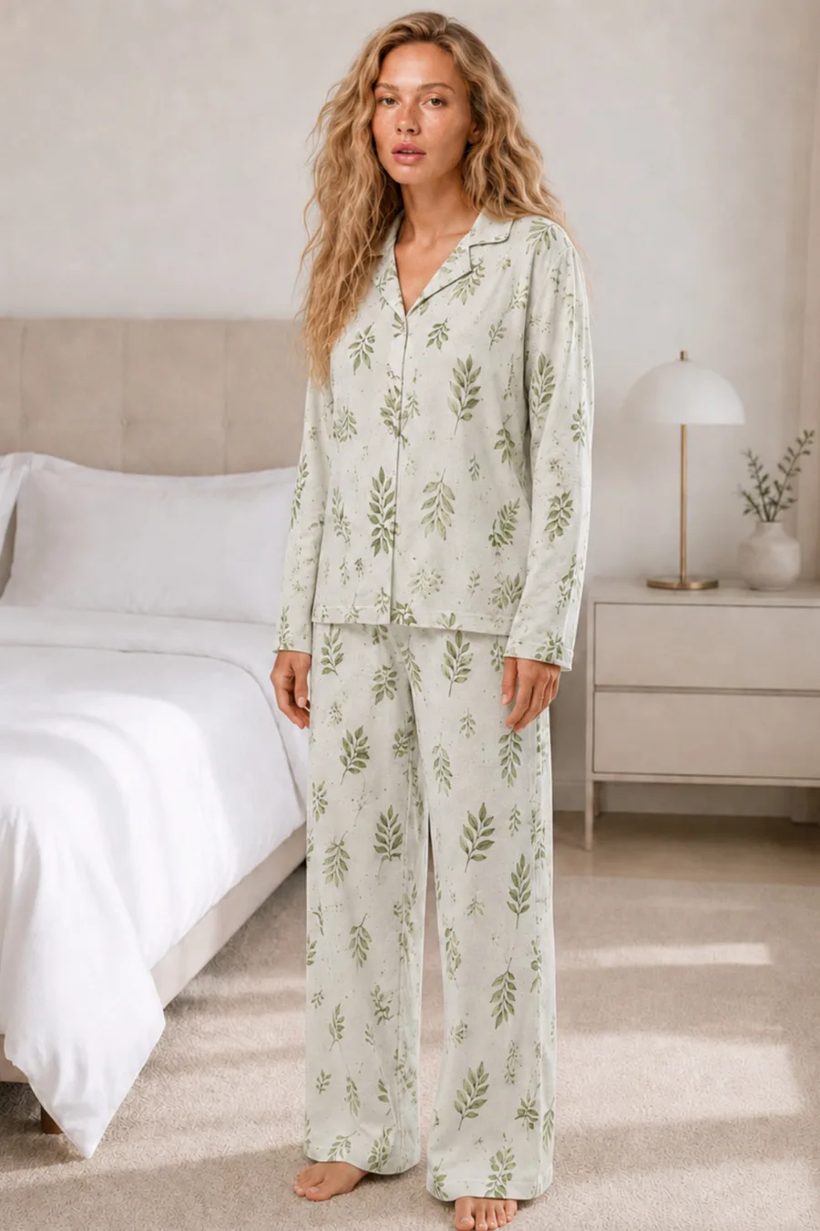 Kadın Casual Esnek Bol Çağla Pijama Takımı 4669 Çağla yeşili