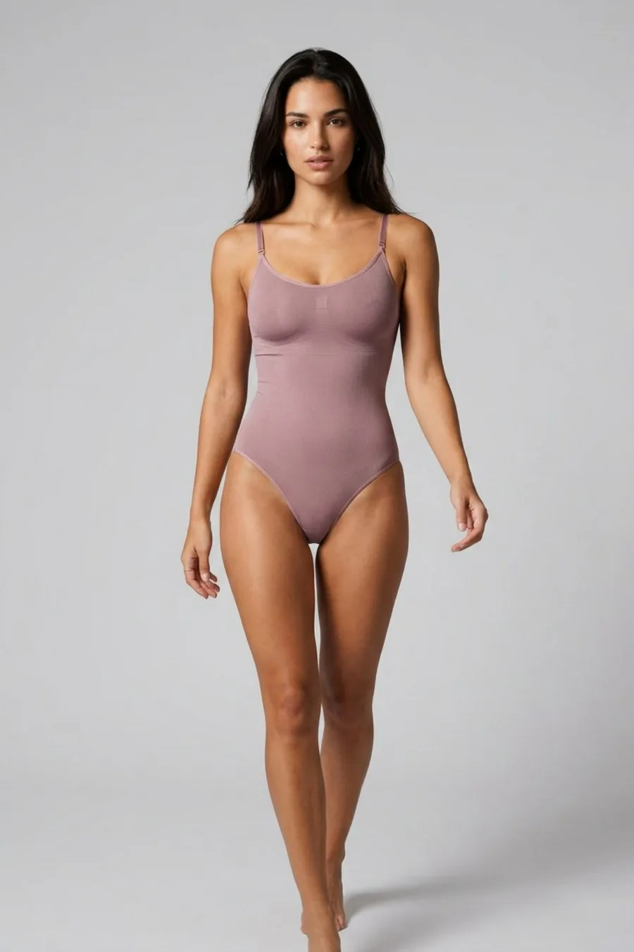 Kadın Kapsız Cırt Cırtlı Düz Desen Gül Kurusu Body