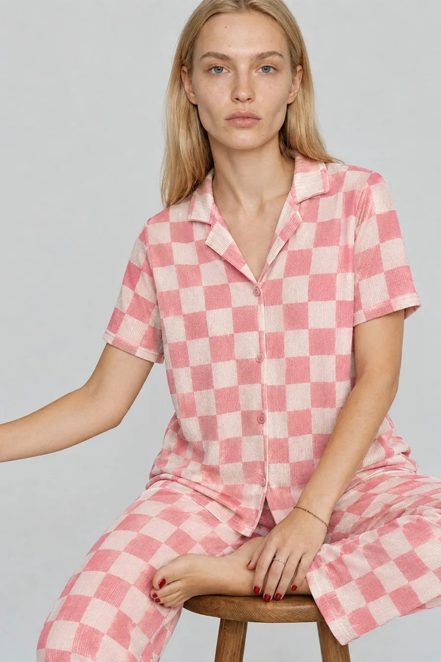 3 Adet Kadın Kısa Kollu Rahat Pijama Takımı Mor