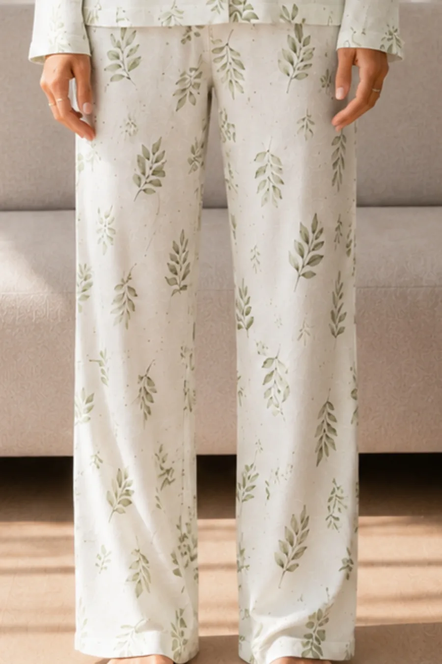 Kadın Desenli Basic Kış Çağla Yeşili Pijama Takımı