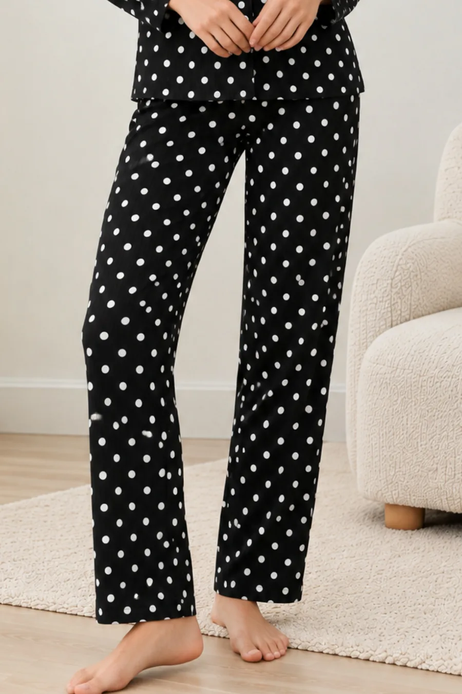 Kadın Gömlek Yaka Desenli Siyah Pijama Takımı 4812