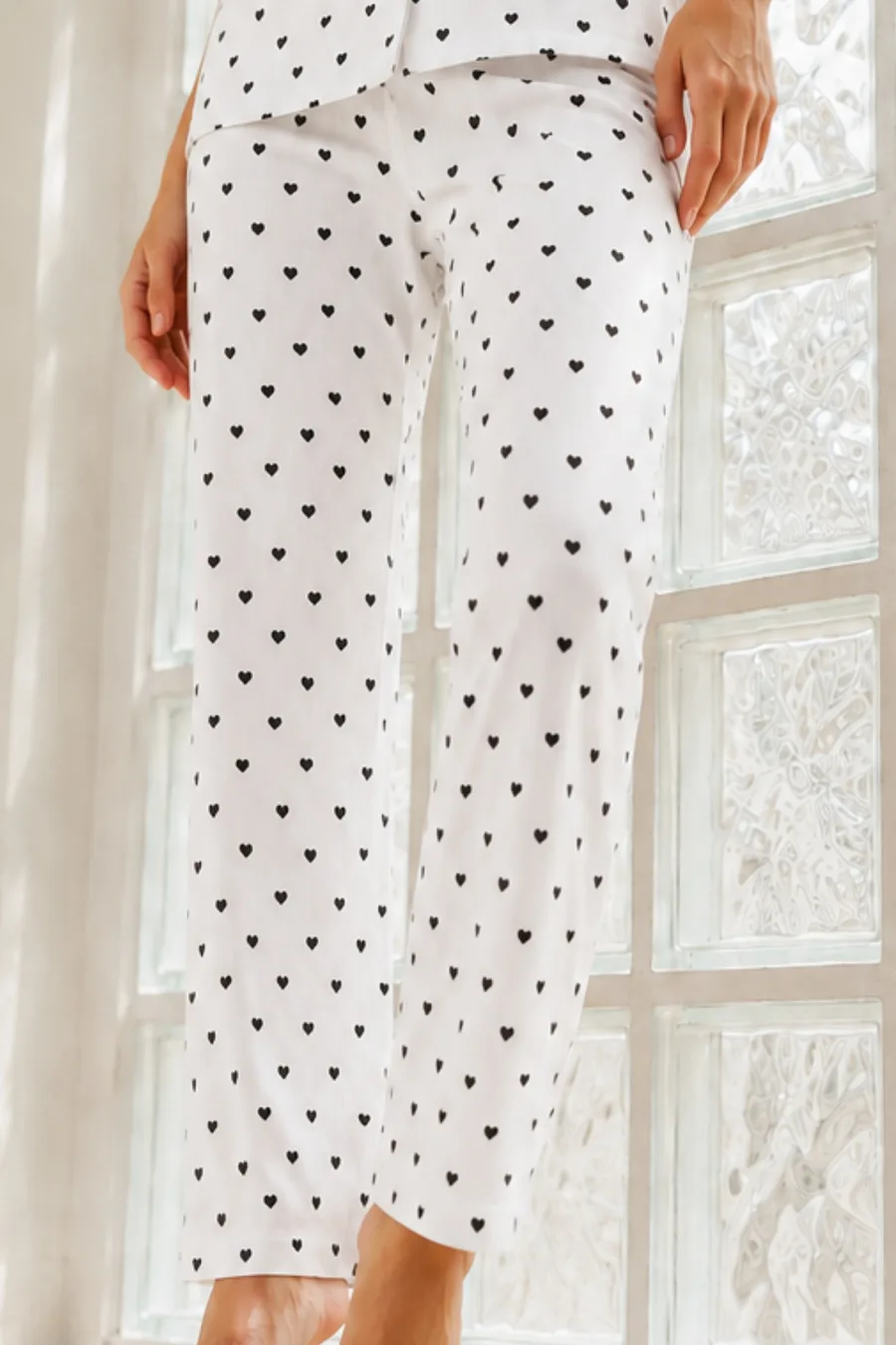 Kadın Genç Loose İpliği Boyalı Kar Beyaz Pijama Takımı