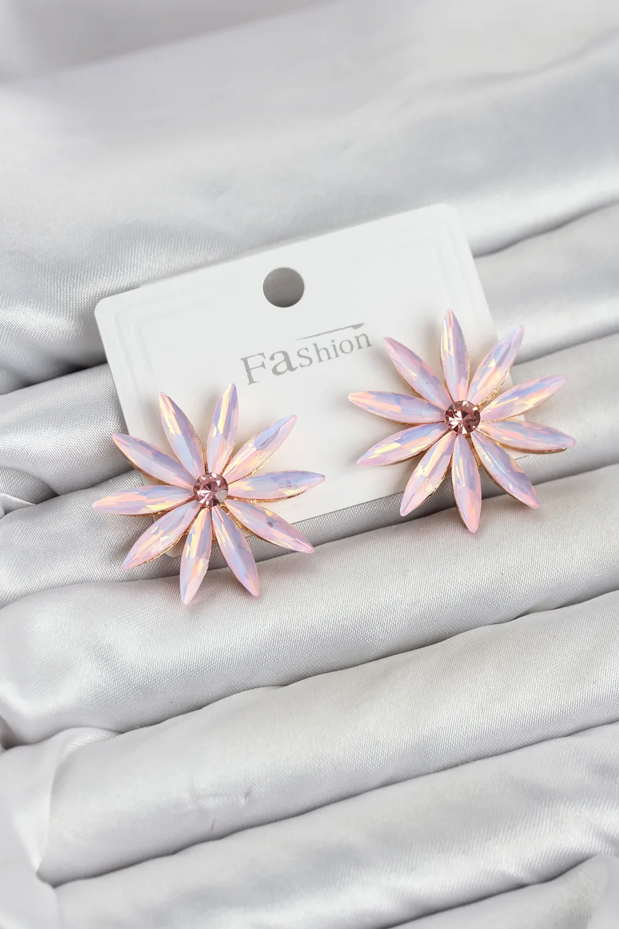 Pembe Kristal Taşlı Lotus Model Kadın Küpe